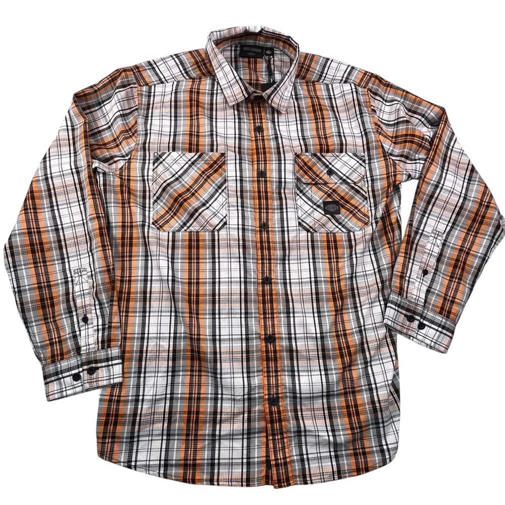 Harley-Davidson Mens 2XL Orange Black Long Sleeve Limited Edition Biker‎ Shirt
